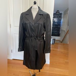 Genuine black leather long coat size XL
